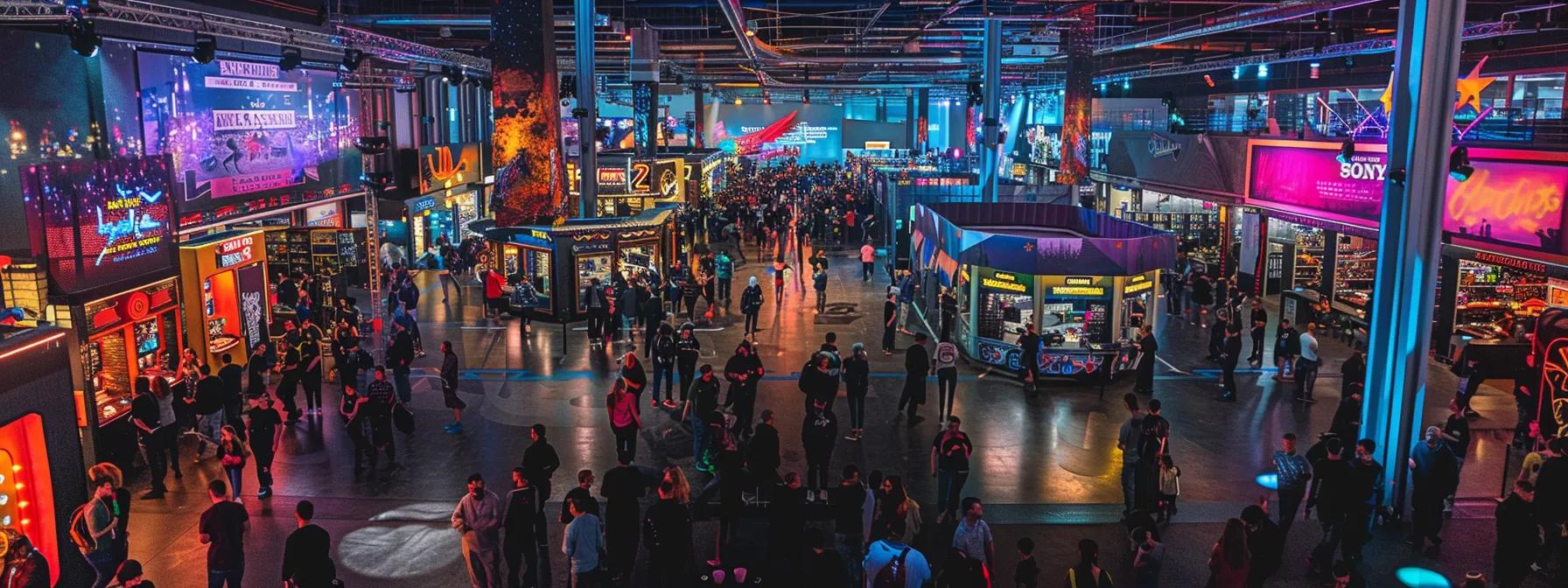 a vibrant, bustling indoor laser tag arena filled with excited participants engaging in an action-packed team competition, showcasing elaborate themed decorations and dynamic lighting that enhances the energetic atmosphere of the event.