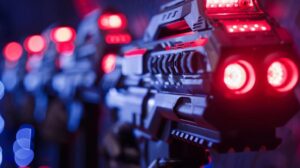 Close-up of Scorpion laser tag equipment highlighting safety features