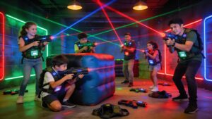 Families and friends enjoying an engaging laser tag game in Singapore