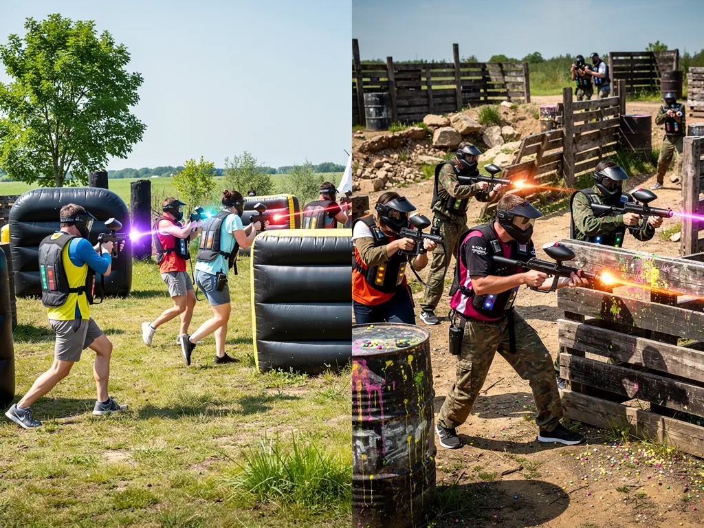 Laser tag players in outdoor arena